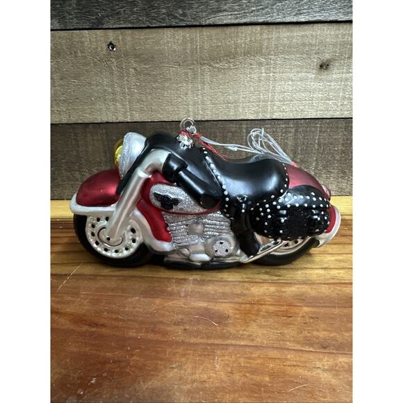 Dept 56 Mercury Glass Glass Motorcycle Large Ornament In Box - Picture 3 of 5